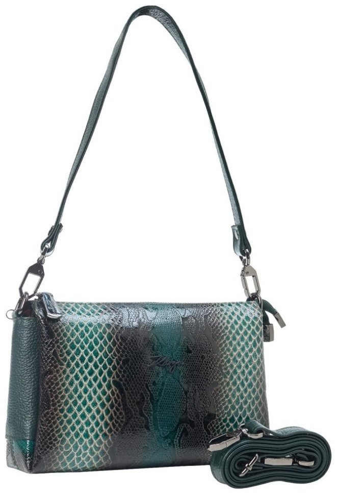 Лакированная женская сумка из кожи с фактурой под рептилию KARYA 107168 зеленая фото №2 Лакированная женская сумка из кожи с фактурой под рептилию KARYA 107168 зеленая modnotak фото №2