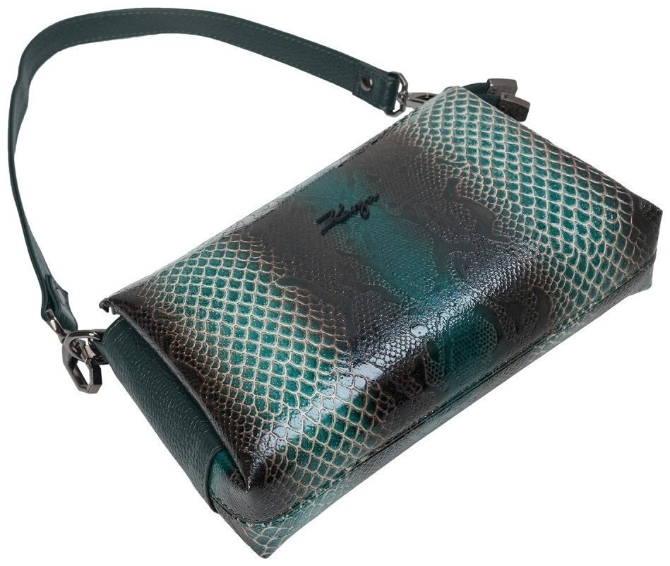 Лакированная женская сумка из кожи с фактурой под рептилию KARYA 107168 зеленая фото №5 Лакированная женская сумка из кожи с фактурой под рептилию KARYA 107168 зеленая modnotak фото №5