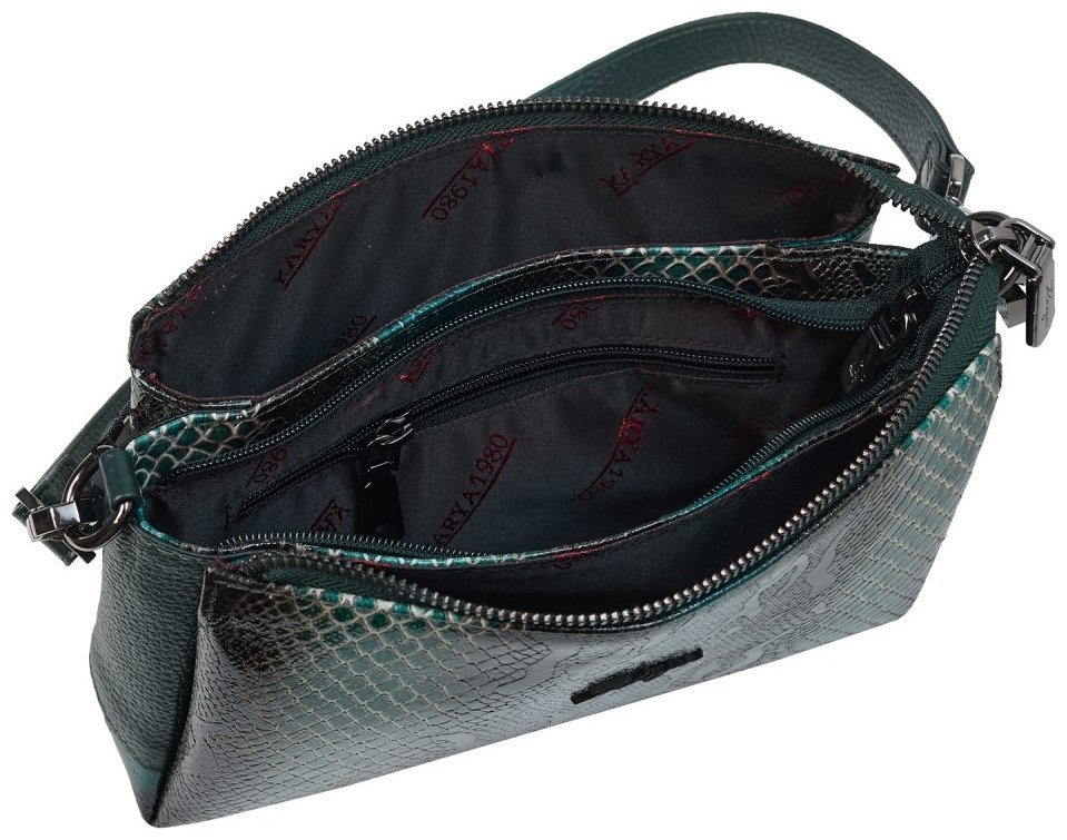 Лакированная женская сумка из кожи с фактурой под рептилию KARYA 107168 зеленая фото №6 Лакированная женская сумка из кожи с фактурой под рептилию KARYA 107168 зеленая modnotak фото №6