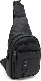 Мужской кожаный рюкзак-слинг через плечо черного цвета Keizer (22103)