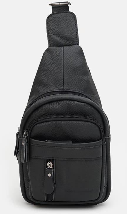 Чоловічий шкіряний рюкзак-слінг через плече чорного кольору Keizer (22103)