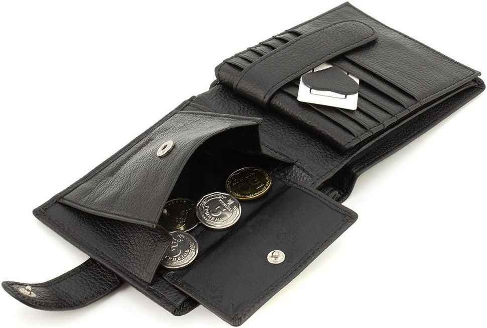 Среднее мужское портмоне из натуральной кожи черного цвета с блоком под карты ST Leather 1767468