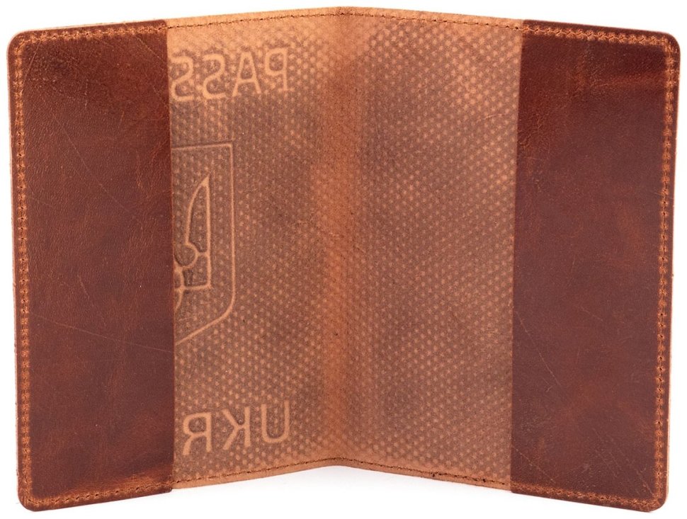 Кожаная обложка на паспорт Passport Ukraine 97768 рыжего цвета в винтажном стиле modnotak фото №2