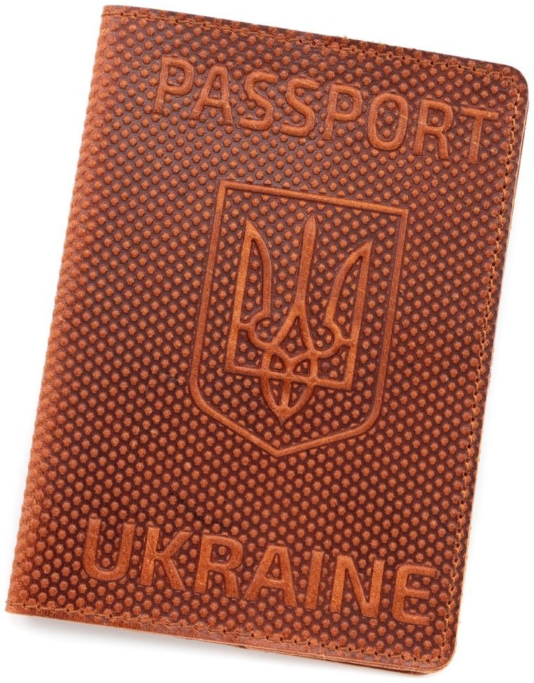 Кожаная обложка на паспорт Passport Ukraine 97768 рыжего цвета в винтажном стиле modnotak фото №1