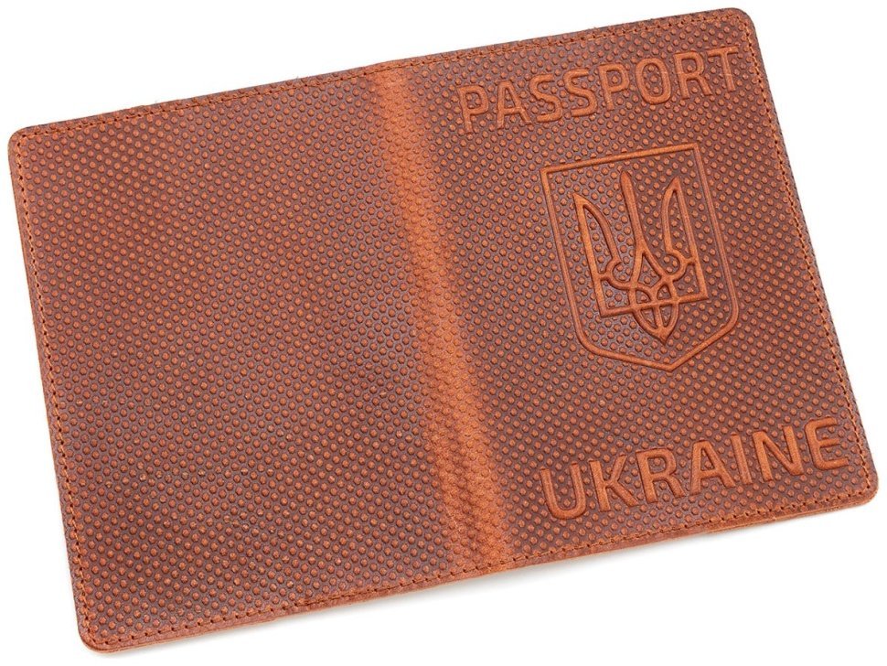 Кожаная обложка на паспорт Passport Ukraine 97768 рыжего цвета в винтажном стиле modnotak фото №3