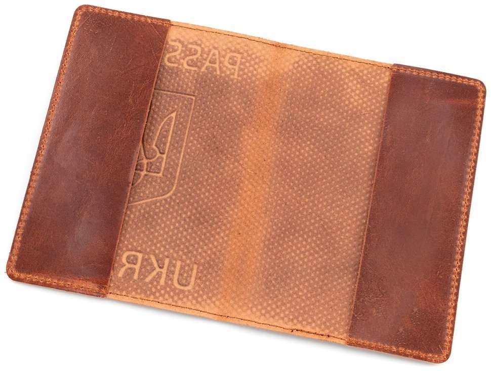 Кожаная обложка на паспорт Passport Ukraine 97768 рыжего цвета в винтажном стиле modnotak фото №5