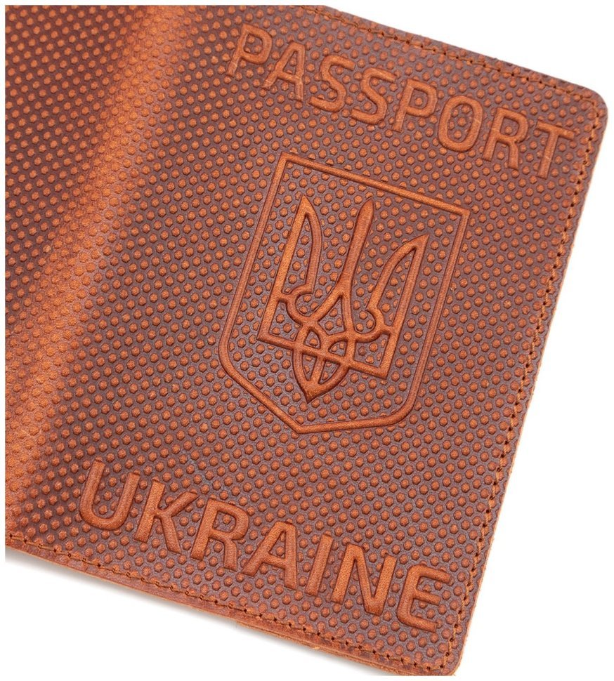 Кожаная обложка на паспорт Passport Ukraine 97768 рыжего цвета в винтажном стиле modnotak фото №4