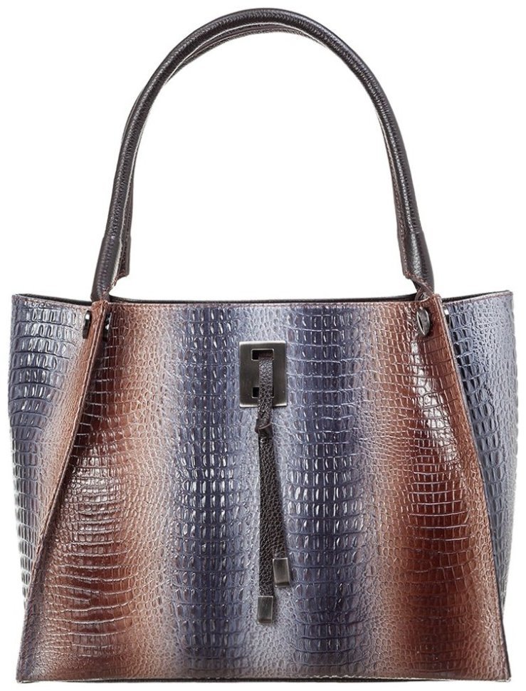 Деловая женская сумка из лакированной кожи с фактурой под крокодила Desisan 107868 серая modnotak фото №1