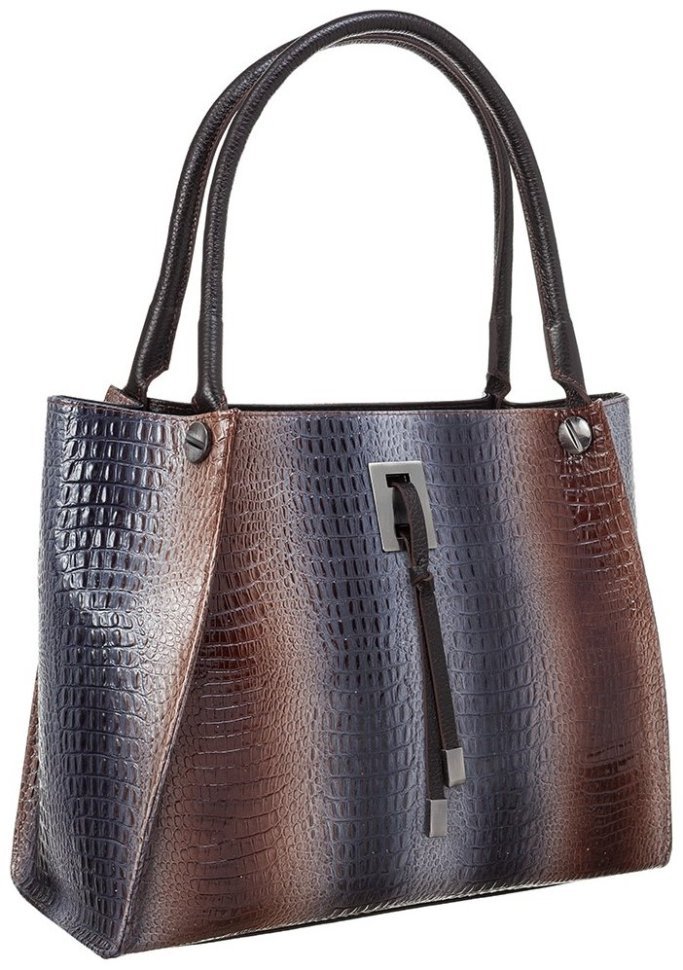 Деловая женская сумка из лакированной кожи с фактурой под крокодила Desisan 107868 серая modnotak фото №2