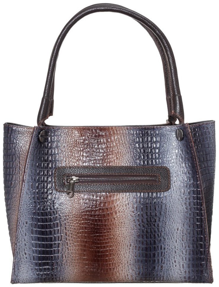 Деловая женская сумка из лакированной кожи с фактурой под крокодила Desisan 107868 серая modnotak фото №3