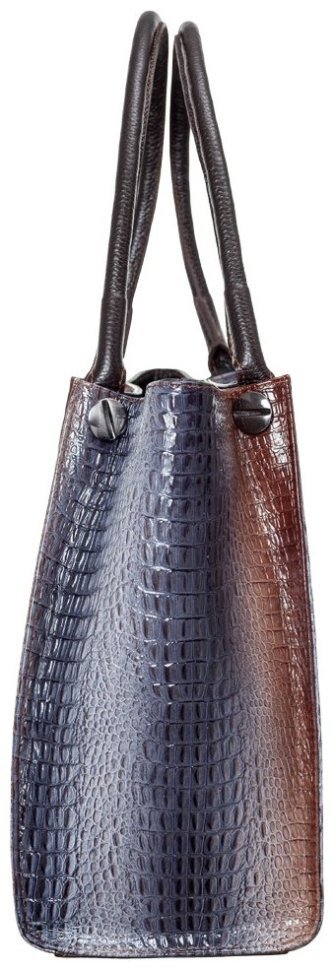 Деловая женская сумка из лакированной кожи с фактурой под крокодила Desisan 107868 серая modnotak фото №5