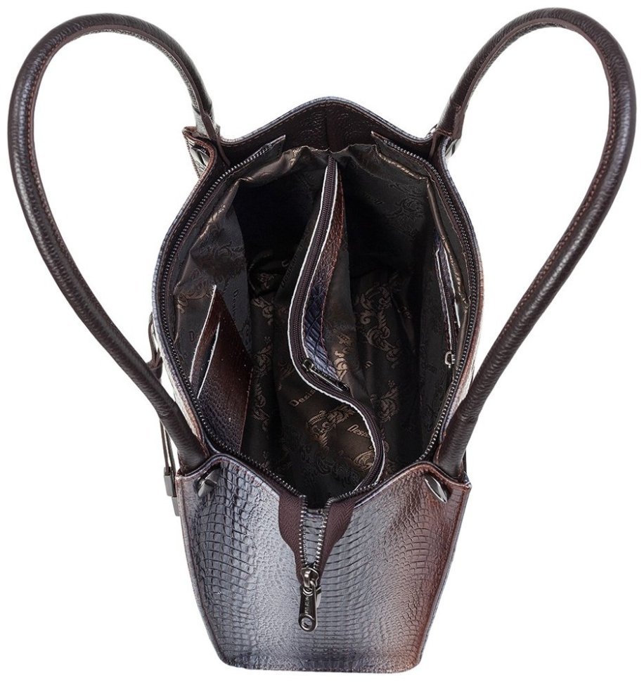 Деловая женская сумка из лакированной кожи с фактурой под крокодила Desisan 107868 серая modnotak фото №6