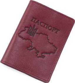 Кожаная обложка для паспорта марсалового цвета с картой Украины - Grande Pelle (21945)