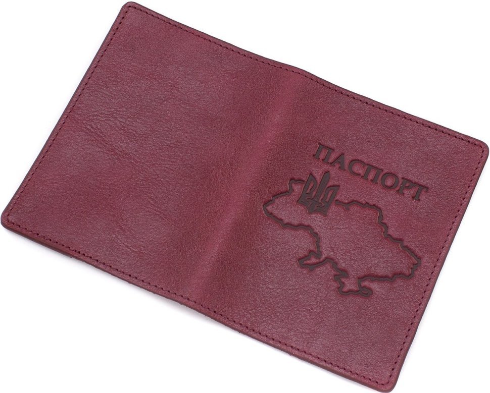 Шкіряна обкладинка для паспорта марсалового кольору з карткою України - Grande Pelle (21945)