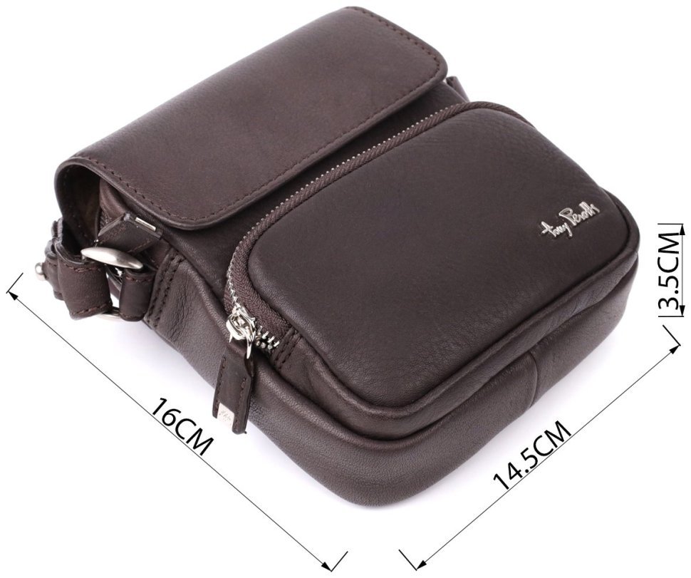 Мужская сумка планшет с клапаном на магните коричневого цвета Tony Perotti 108368 modnotak фото №3