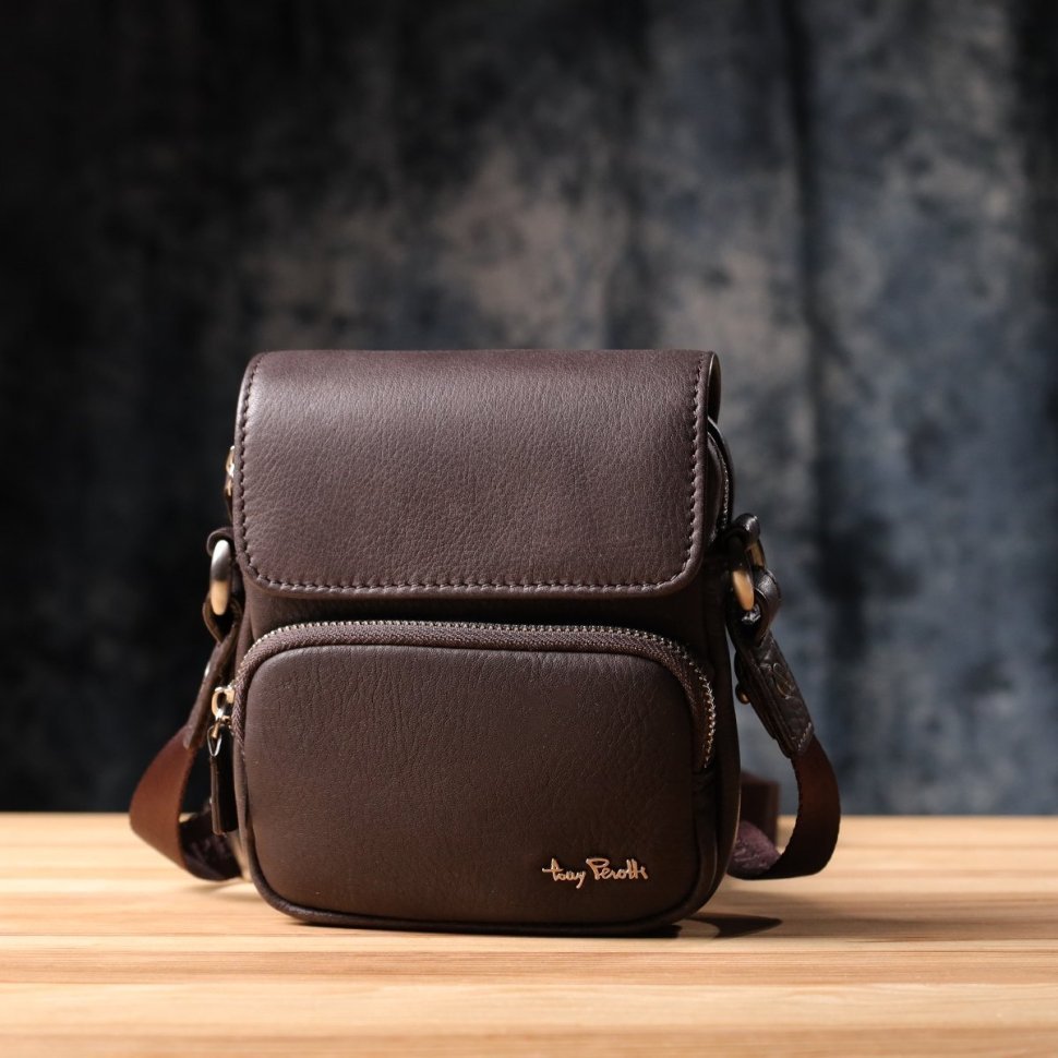 Мужская сумка планшет с клапаном на магните коричневого цвета Tony Perotti 108368 modnotak фото №9