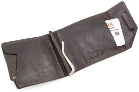 Шкіряний затиск для грошей темно-коричневого кольору Grande Pelle (13031)