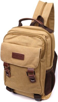 Містка чоловіча сумка-рюкзак із текстилю пісочного кольору Vintage 2422171
