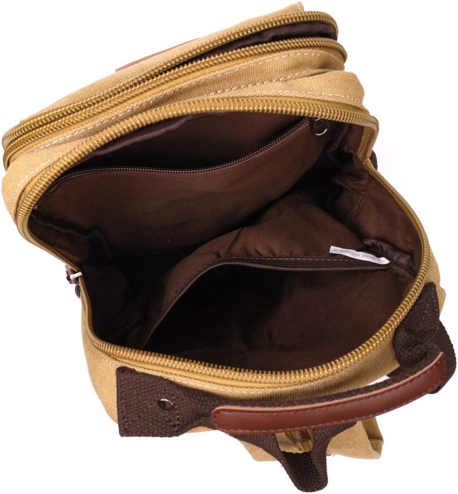 Містка чоловіча сумка-рюкзак із текстилю пісочного кольору Vintage 2422171