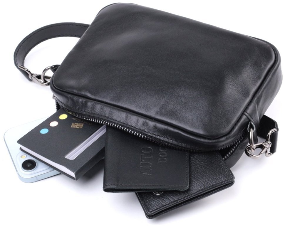 Классическая кожаная сумка кросс-боди для женщин Shvigel 2422841 Черная modnotak фото №8