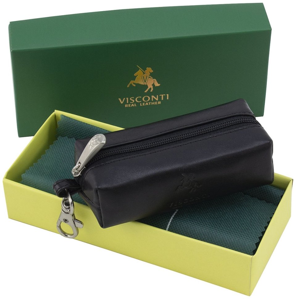 Чорна ключниця із високоякісної шкіри на блискавці Visconti Prato 68968