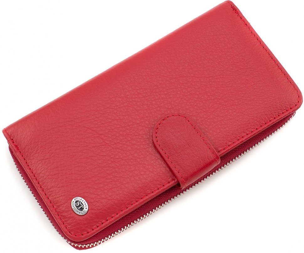 Довгий жіночий шкіряний гаманець червоного кольору ST Leather (15338)