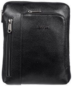Чорна чоловіча плечова сумка середнього розміру з натуральної шкіри флотар DESISAN 79868