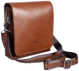 Рыжая мужская сумка через плечо из фактурной кожи с откидным клапаном DESISAN 80969