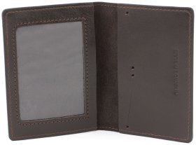 Темно-коричневая кожаная обложка для военного билета с надписью ЗСУ в виде герба - Grande Pelle (13103)