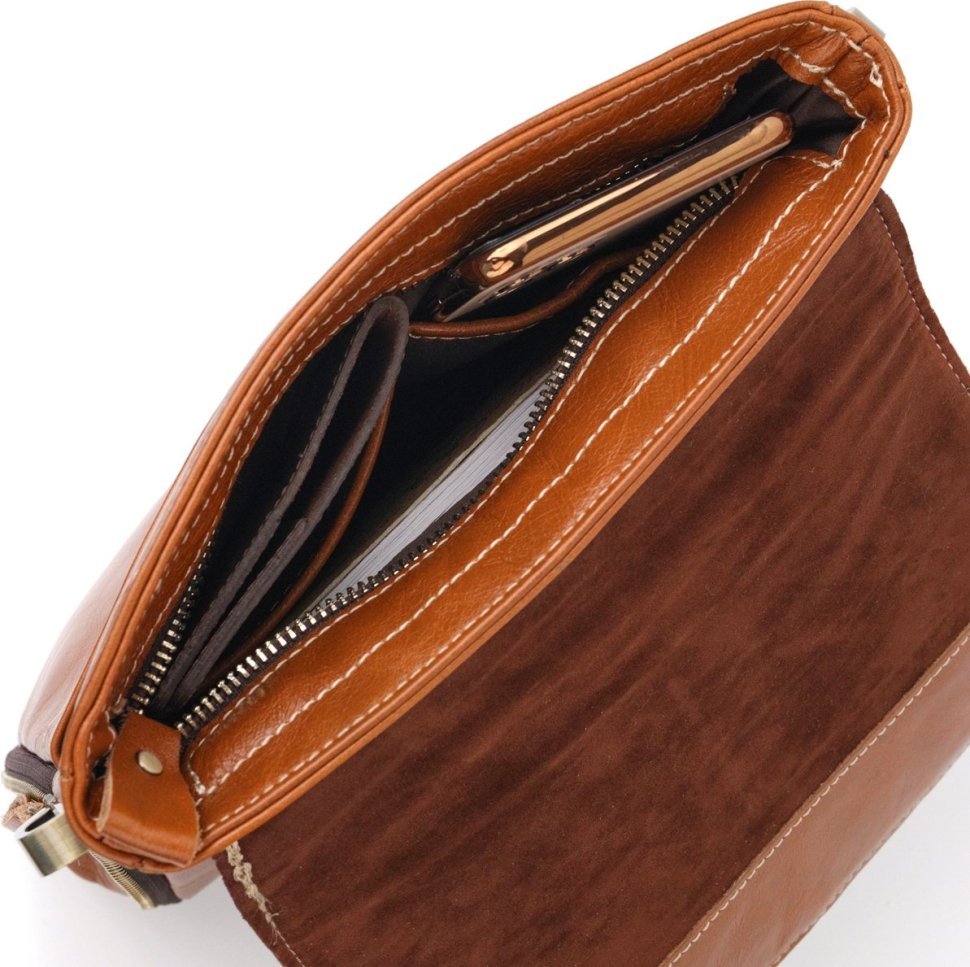 Світло-коричнева чоловіча сумка на плече з навісним клапаном на магнітах Vintage (20830)
