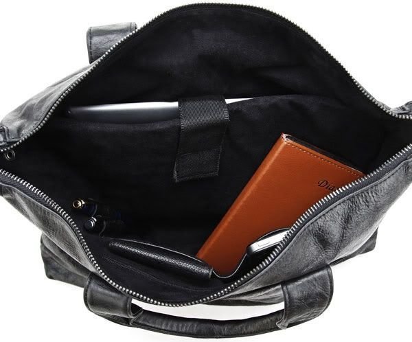 Черная кожаная мужская сумка с отделением для ноутбука VINTAGE STYLE (14067)