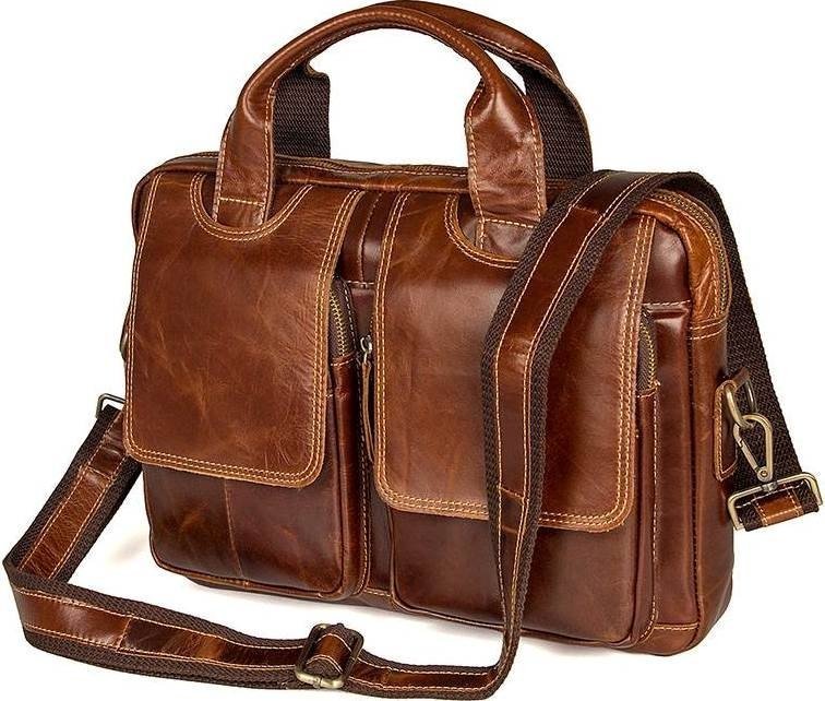 Ділова чоловіча сумка коричневого кольору з натуральної шкіри в стилі вінтаж VINTAGE STYLE (14517)