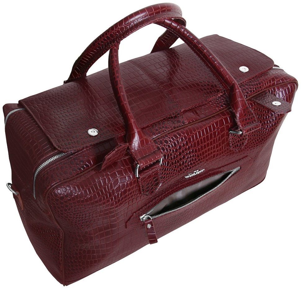Дорожная кожаная сумка коричневого цвета под рептилию Vip Collection 102369 фото №6 Дорожная кожаная сумка коричневого цвета под рептилию Vip Collection 102369 modnotak фото №6