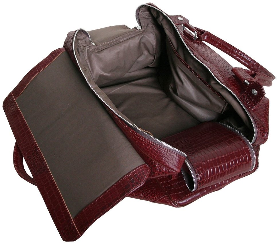 Дорожная кожаная сумка коричневого цвета под рептилию Vip Collection 102369 фото №7 Дорожная кожаная сумка коричневого цвета под рептилию Vip Collection 102369 modnotak фото №7