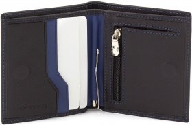 Невеликий тонкий чоловічий гаманець з натуральної шкіри з синьою стрічкою Marco Coverna (18086) - 2