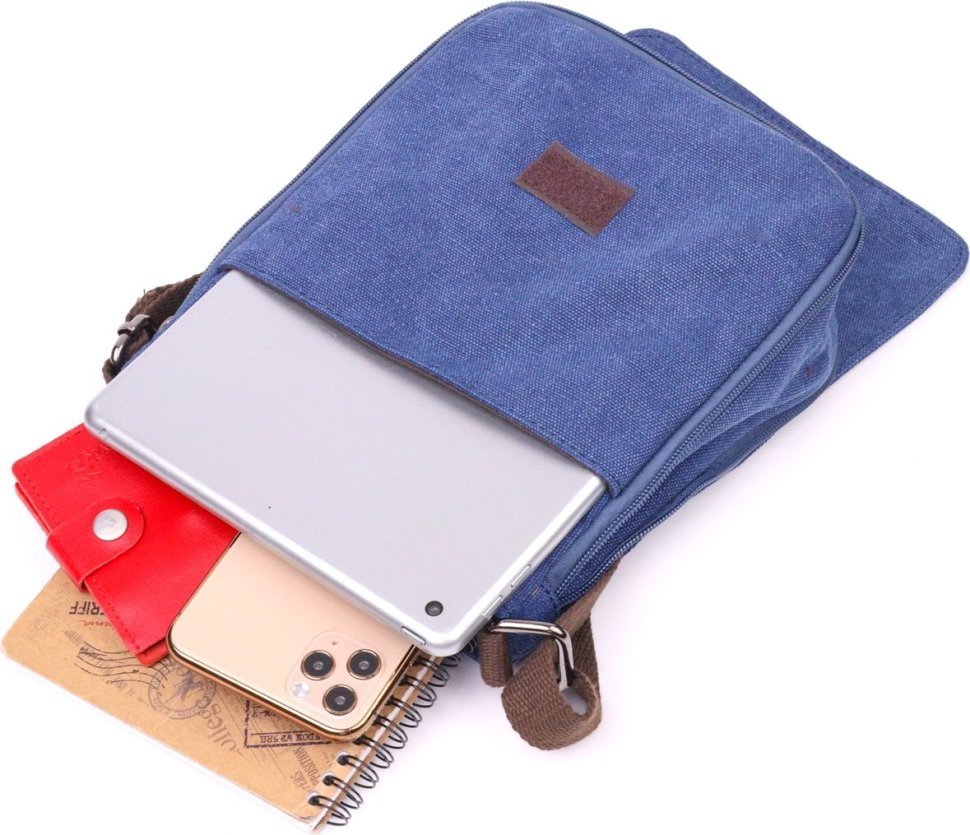 Яркая мужская сумка на плечо синего цвета из текстиля Vintage (2421267) 