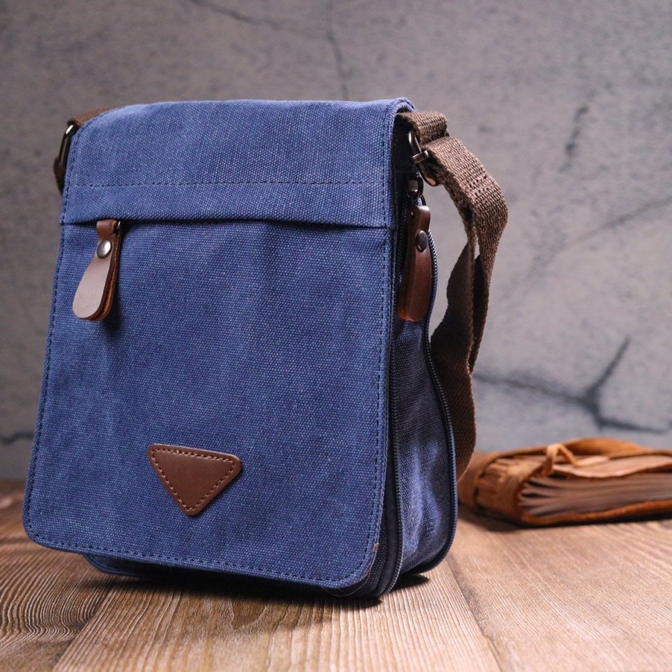 Яскрава чоловіча сумка на плече синього кольору з текстилю Vintage (2421267)