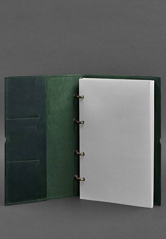 Шкіряний блокнот А4 на кільцях (софт-бук) зеленого кольору - BlankNote (42669)