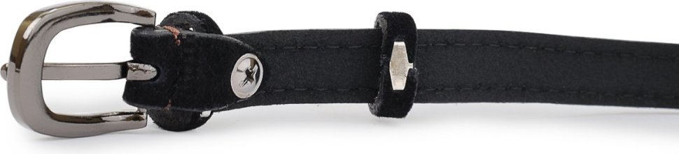 Замшевый женский ремень черного цвета с акцентной строчкой Vintage (2420764)