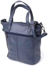 Містка жіноча сумка із фактурної шкіри з ручками для носіння Vintage 103169 синього кольору