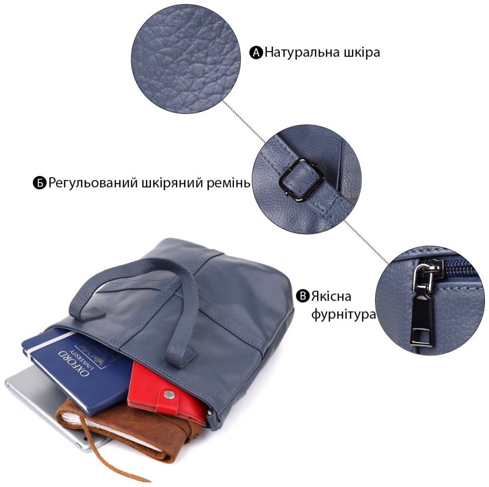 Вместительная женская сумка из фактурной кожи с ручками для носки Vintage 103169 синего цвета фото №3 Вместительная женская сумка из фактурной кожи с ручками для носки Vintage 103169 синего цвета modnotak фото №3