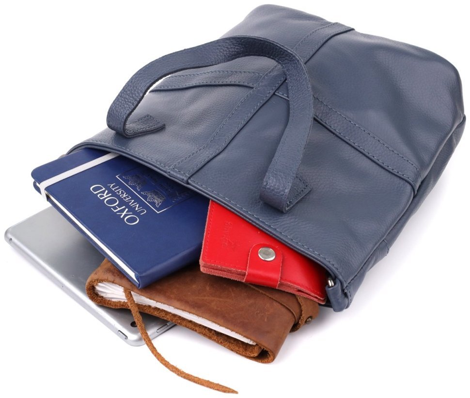 Вместительная женская сумка из фактурной кожи с ручками для носки Vintage 103169 синего цвета фото №8 Вместительная женская сумка из фактурной кожи с ручками для носки Vintage 103169 синего цвета modnotak фото №8