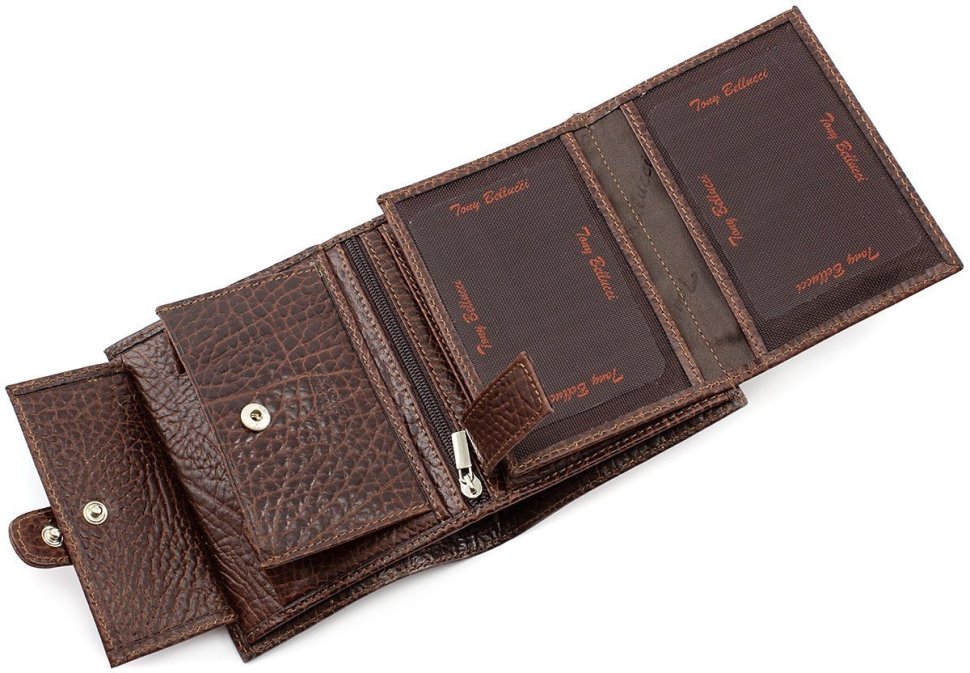 Мужское портмоне темно-коричневого цвета из фактурной кожи Tony Bellucci (10725)