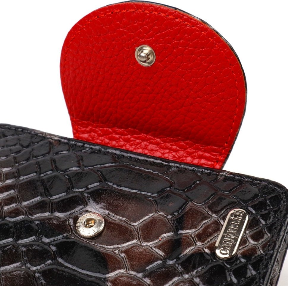 Різнобарвний жіночий гаманець з натуральної лакової шкіри з хлястиком на кнопці CANPELLINI (2421805)