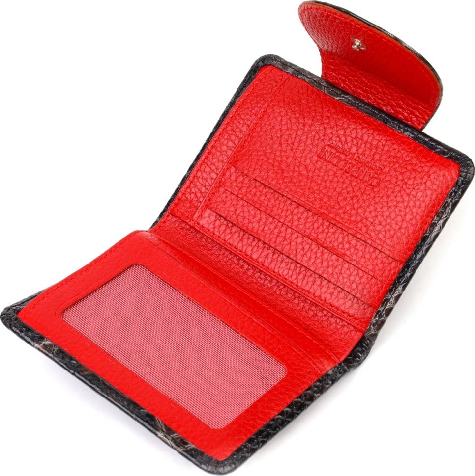 Різнобарвний жіночий гаманець з натуральної лакової шкіри з хлястиком на кнопці CANPELLINI (2421805)