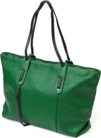 Жіноча містка сумка зеленого кольору з натуральної шкіри з ручками Vintage (2422119)