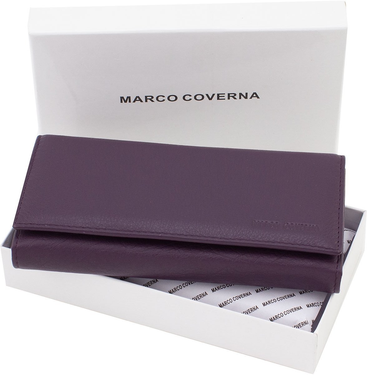 Полностью кожаный фиолетовый женский кошелек для купюр и много карточек Marco Coverna (17512)