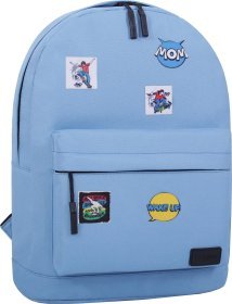 Голубой текстильный рюкзак для девочек с липучками Bagland (53869)