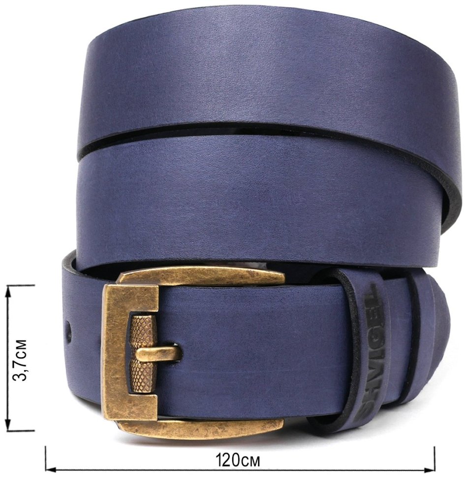 Широкий кожаный ремень синего цвета с золотистой пряжкой SHVIGEL 2411258 modnotak фото №11