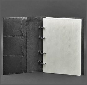 Кожаный блокнот на кольцах с твердой черной обложкой BlankNote (14169)